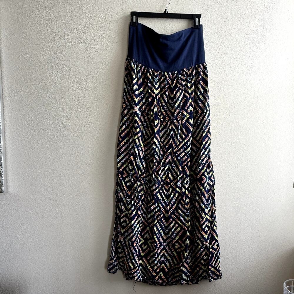 Xhilaration Navy Aztec Print Maxi Skirt- Medium
